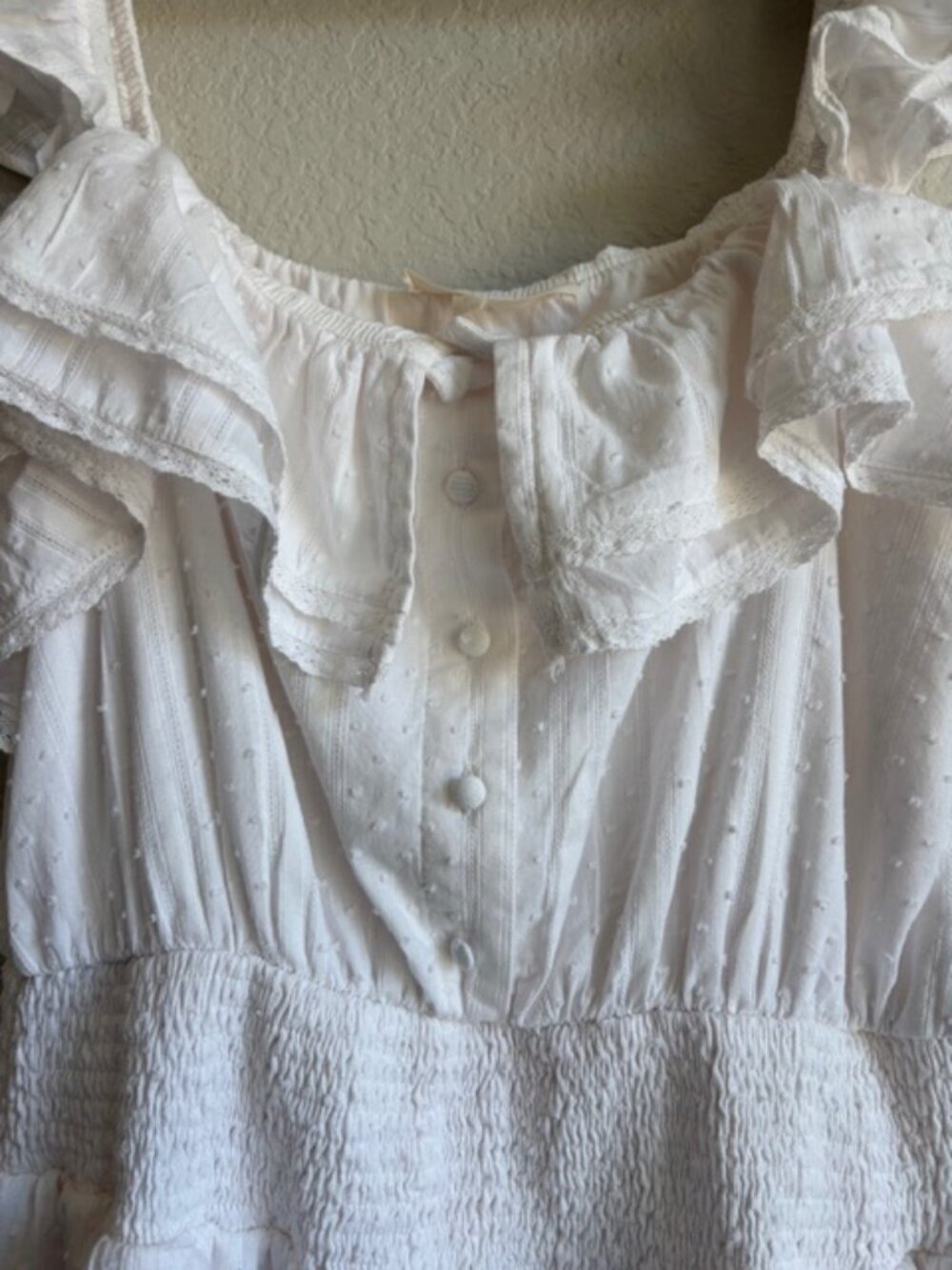 Fanco White Swiss Dot Ruffled Large 100% Cotton Mini Dress Cottagecore Babydoll - Picture 3 of 9